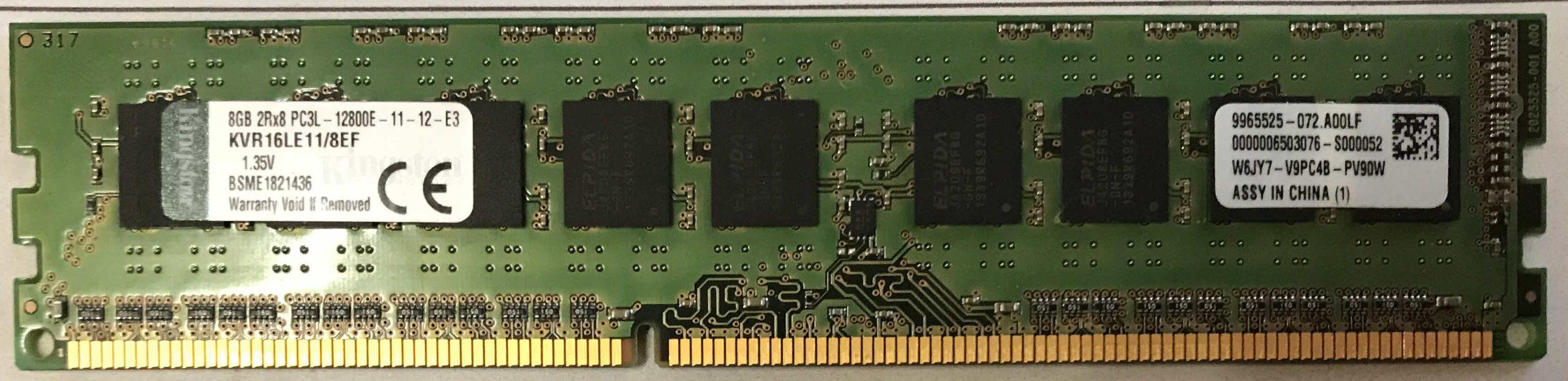 8GB 2Rx8 PC3L-12800E-11-12-E3 Kingston
